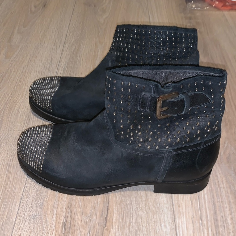 Hangar black studded leather made in Italy buckle boots